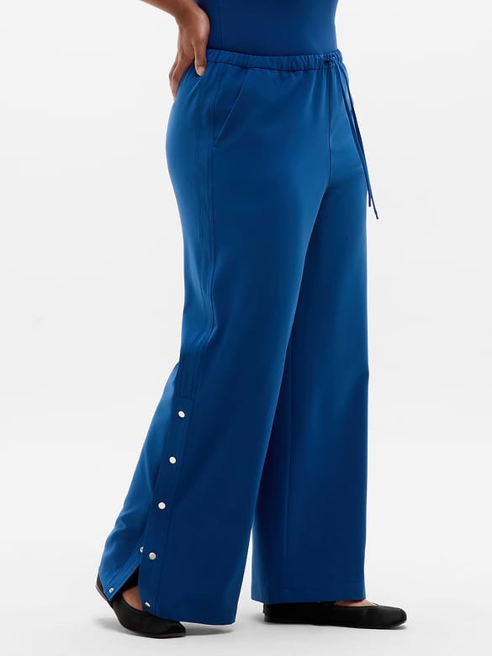 Athleta MVP Mid Rise Snap Pants 2X Blue Wide Leg NWT